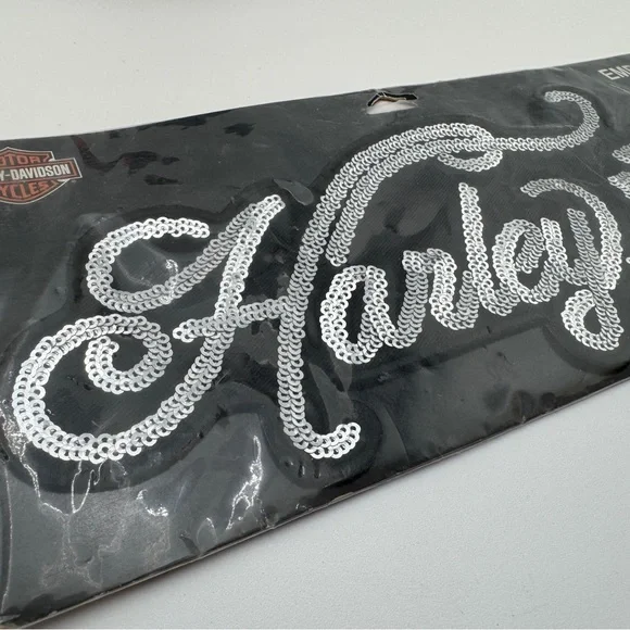 Harley-Davidson Black with Silver Sequin Bar and Shield Patch - Picture 2 of 6